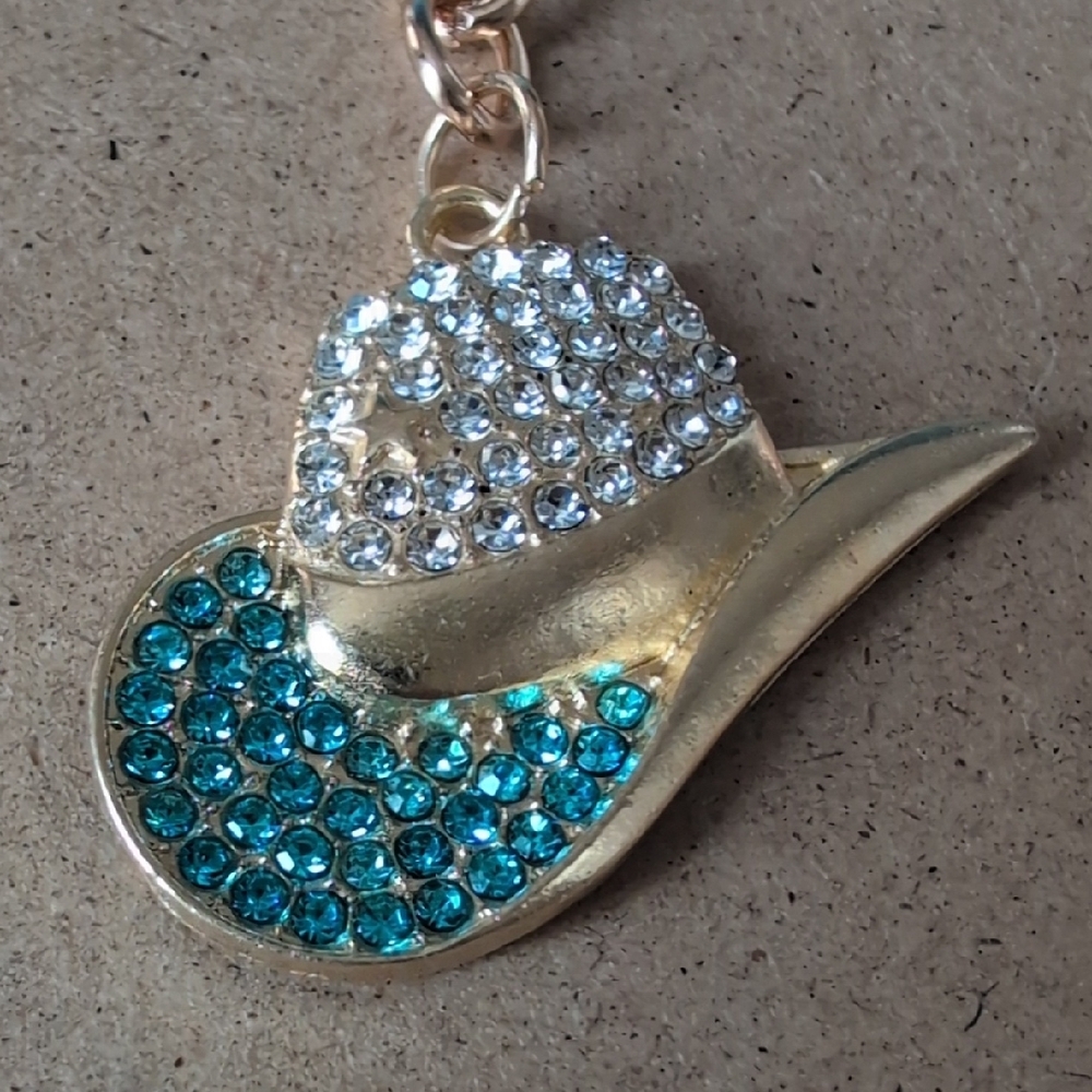 Rhinestone Cowboy Hat Keychain Bag Charm - Picture 2 of 5